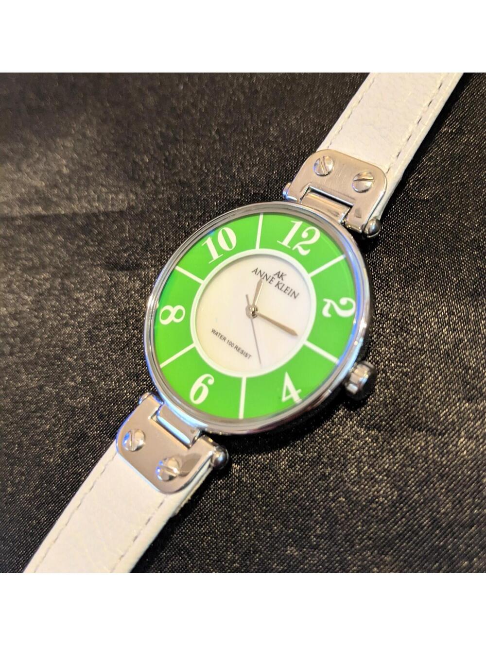 Anne Klein Women's Quartz Watch Green & MOP Face w/ White Leather 10/9985 Y121E